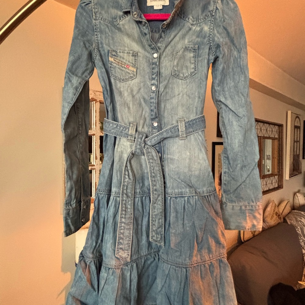 Diesel Girls Denim Long Sleeve Dress with Belt